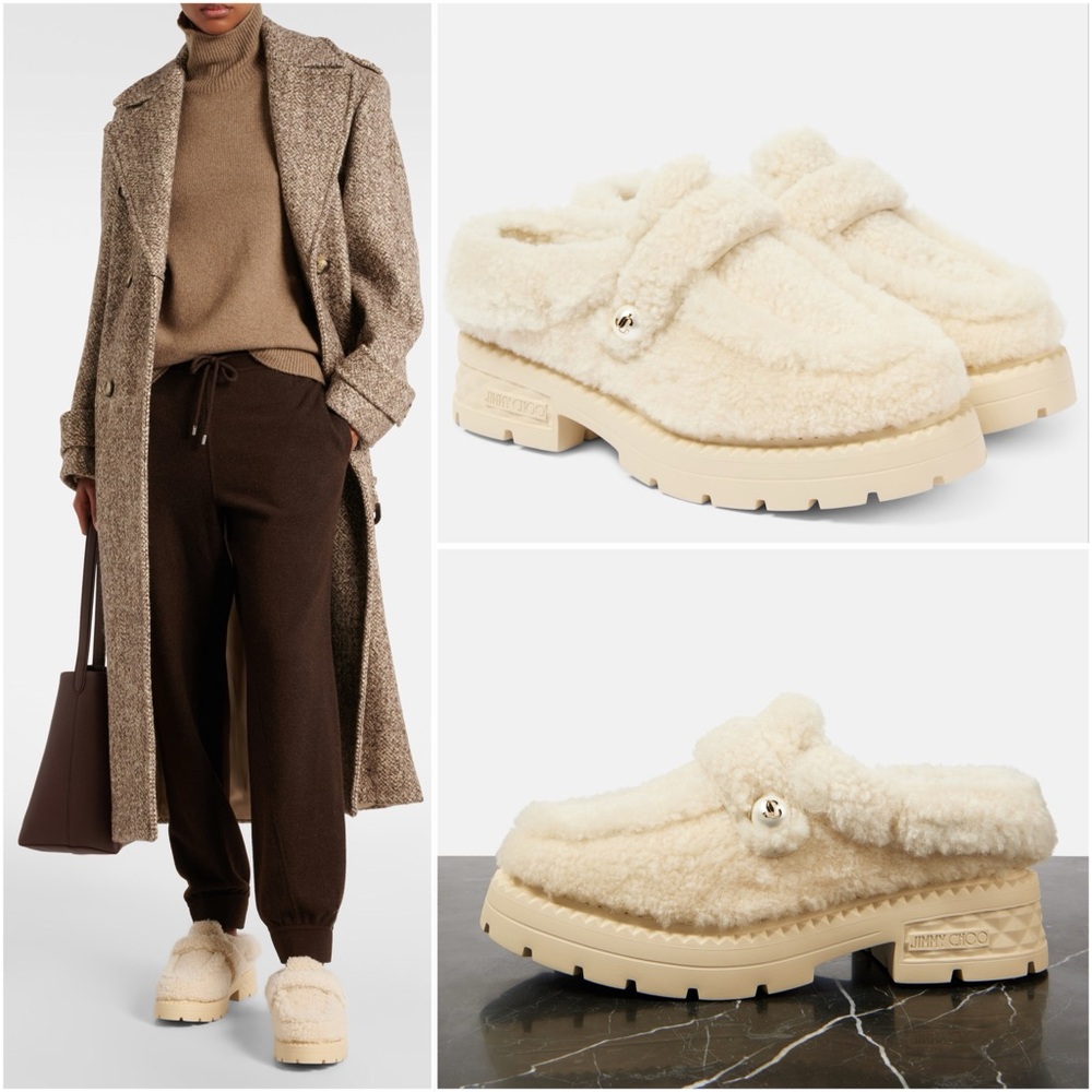 EUC JIMMY CHOO Shea shearling platform mules $1,065